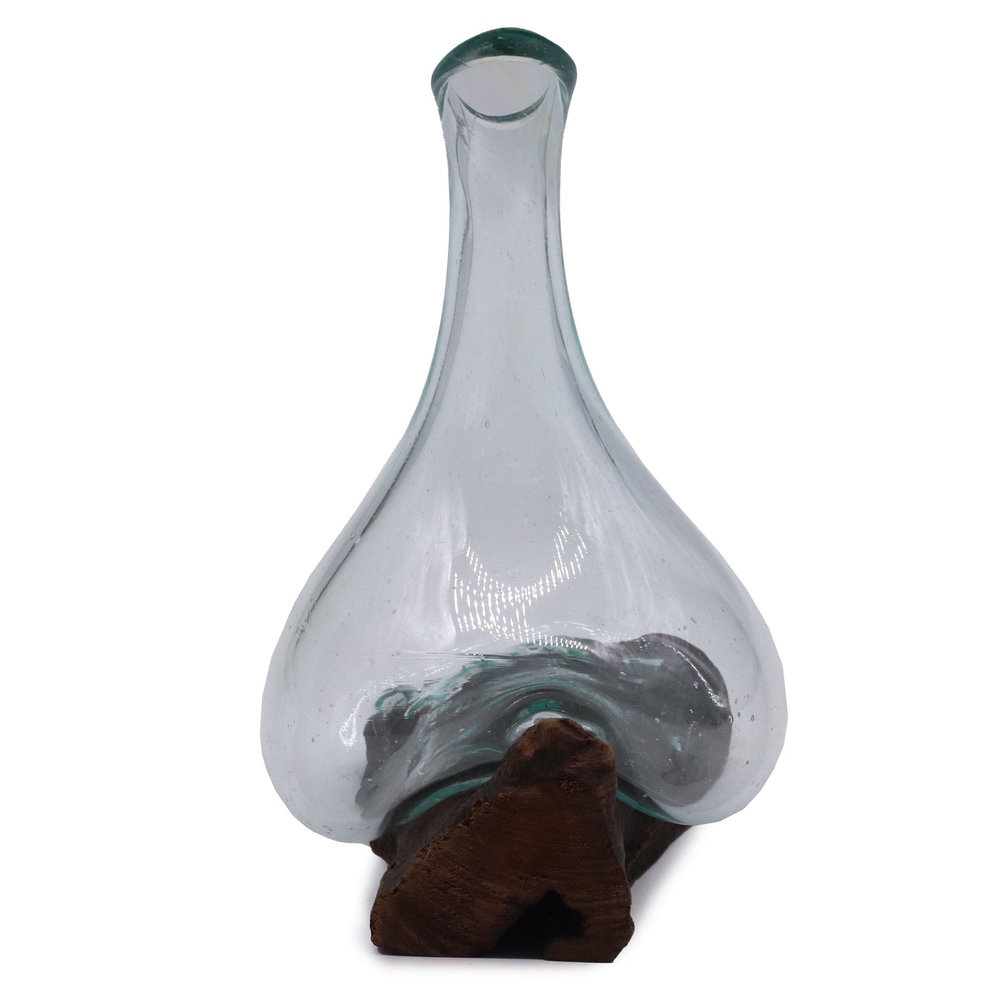 Decantador mini de vidrio fundido sobre madera 20 cm