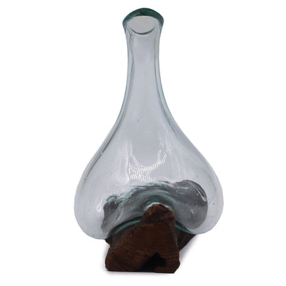 Decantador mini de vidrio fundido sobre madera 20 cm