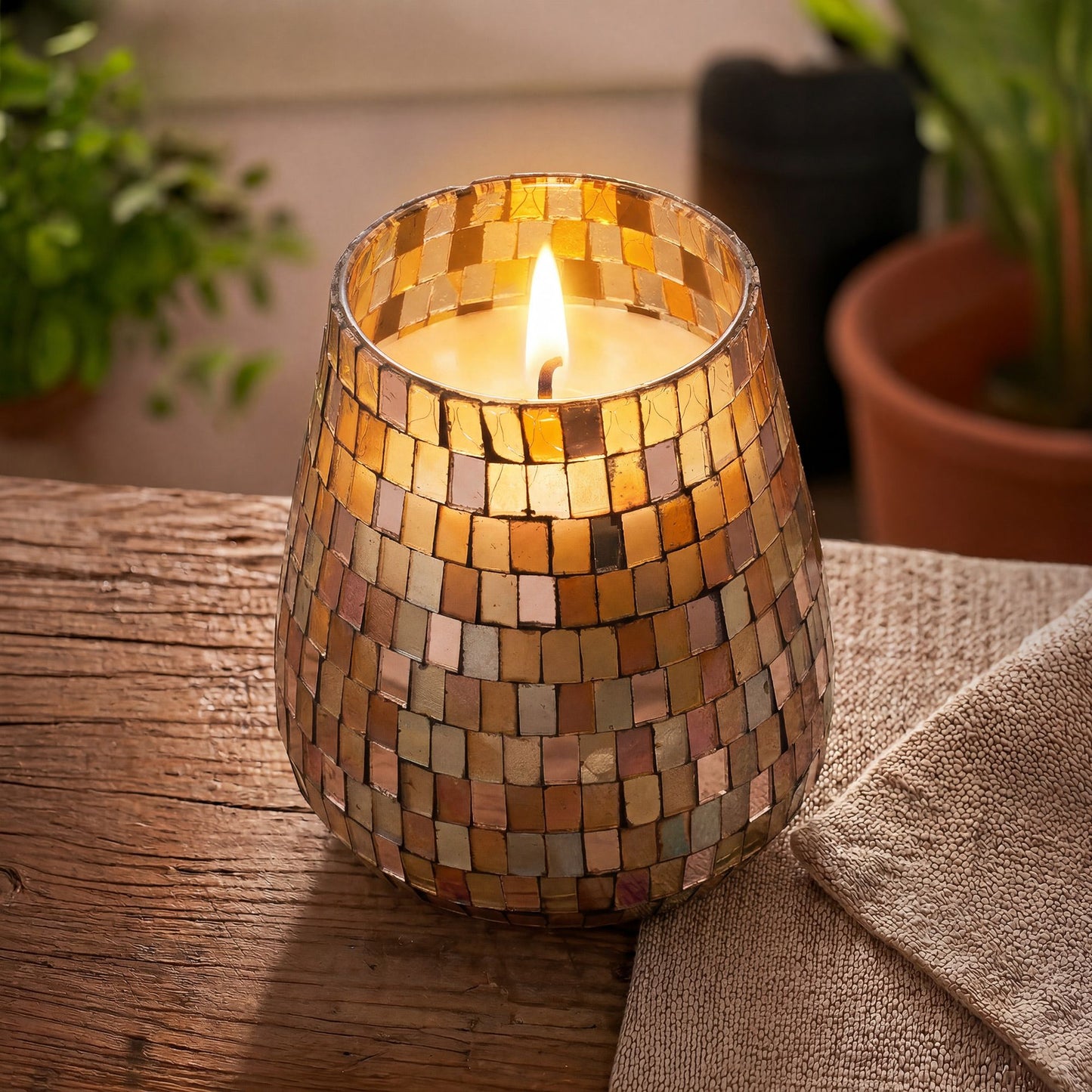 Velas en tarro de vidrio alto - mosaico ámbar - Velas en tarros de vidrio, 150 horas