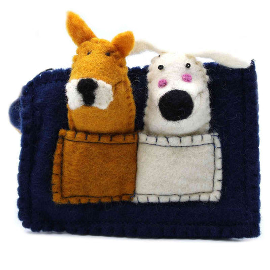 Bolsa con Marionetas de Dedo - Amigos Cachorros - Bolsa con Marioneta de Dedo, artesanal