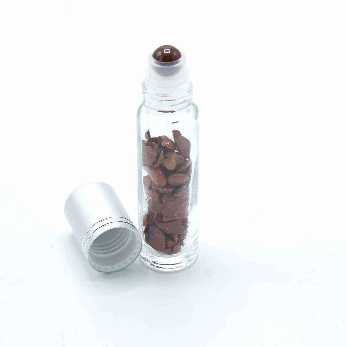 Botella de rodillo de aceite esencial de piedras preciosas - Jaspe rojo - Tapa plateada - Botellas Roll-on con gemas 10ml