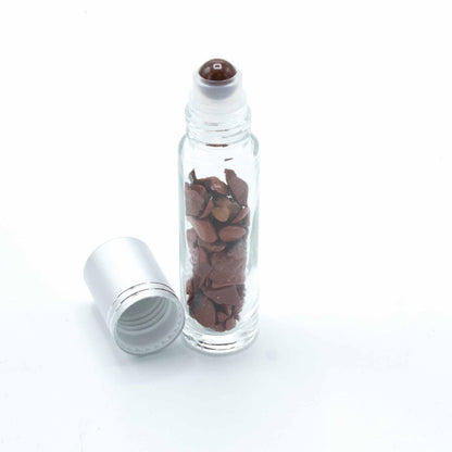 Botella de rodillo de aceite esencial de piedras preciosas - Jaspe rojo - Tapa plateada - Botellas Roll-on con gemas 10ml
