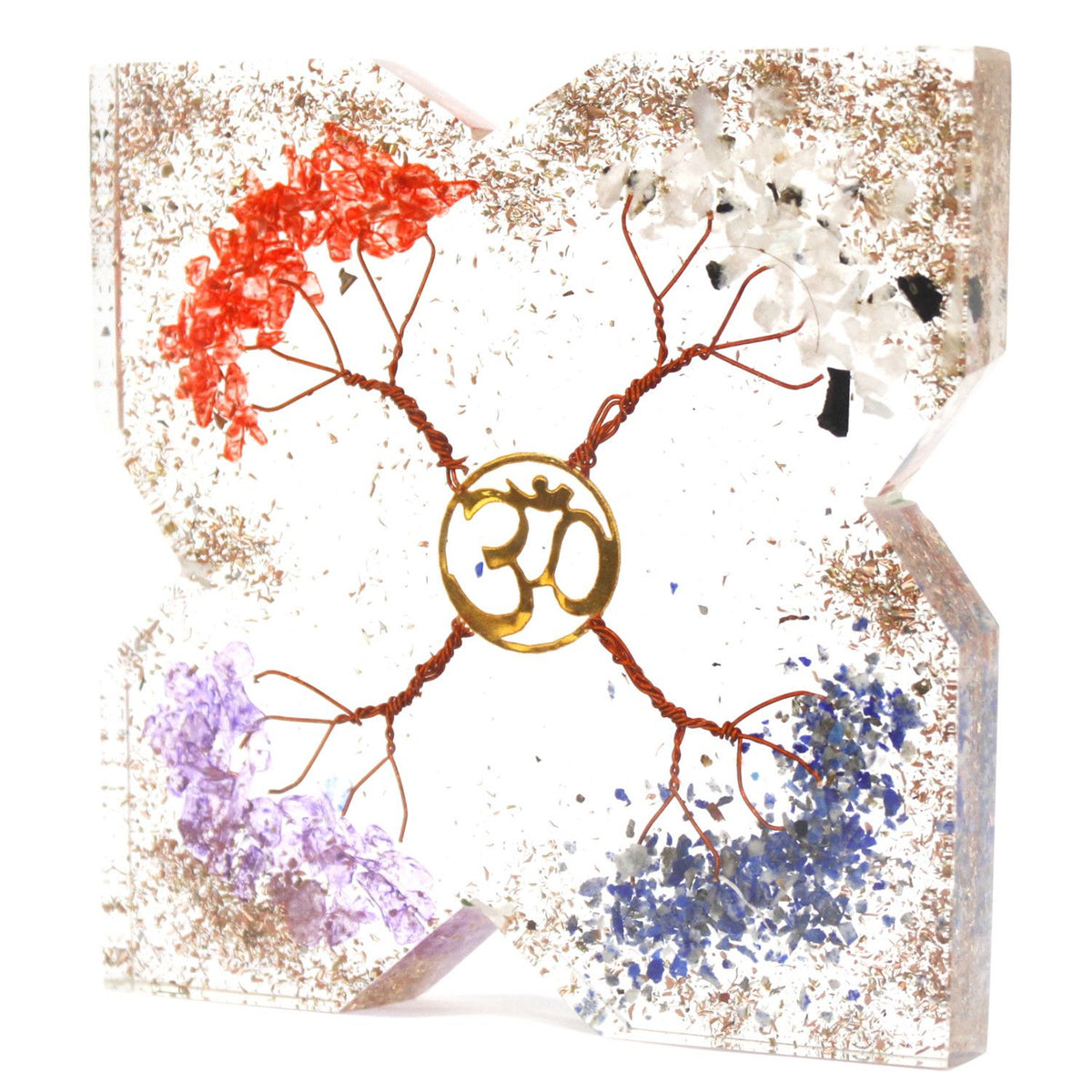 Orgonite de oficina - Cobre con diseño 4 arboles  - Grande - Paquete de organite de escritorio