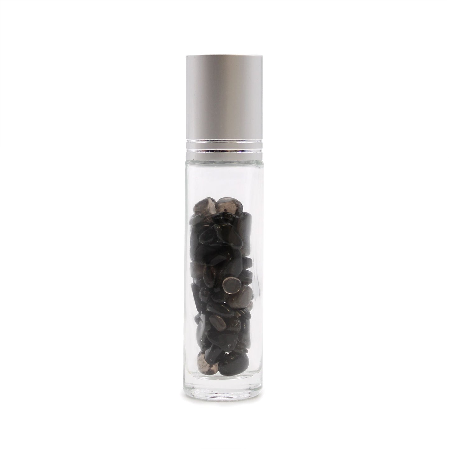 Botella de rodillo de aceite esencial de piedras preciosas - Turmalina negra - Tapa plateada - Botellas Roll-on con gemas 10m