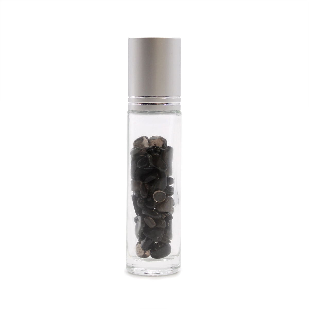 Botella de rodillo de aceite esencial de piedras preciosas - Turmalina negra - Tapa plateada - Botellas Roll-on con gemas 10m