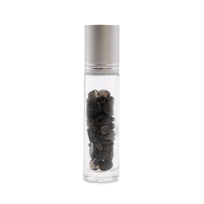 Botella de rodillo de aceite esencial de piedras preciosas - Turmalina negra - Tapa plateada - Botellas Roll-on con gemas 10m