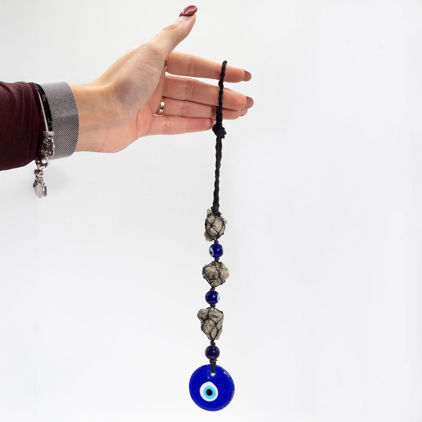 Colgante de piedra - Piedras de pirita y cuentas - Mal de ojo