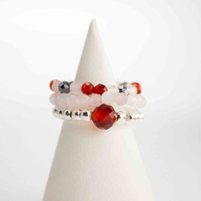 Conjunto de anillos de gema del espíritu ninfa - Amor y Fuego