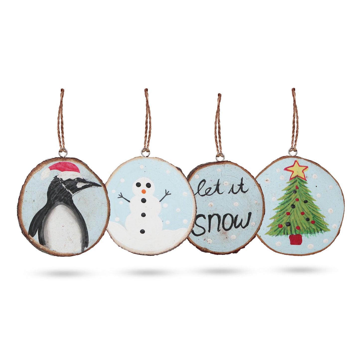 Let it Snow - Decoración navideña de troncos pintada a mano (juego de 4)