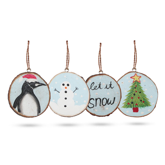 Let it Snow - Hand Painted Log Christmas Decoration (Set of 4)