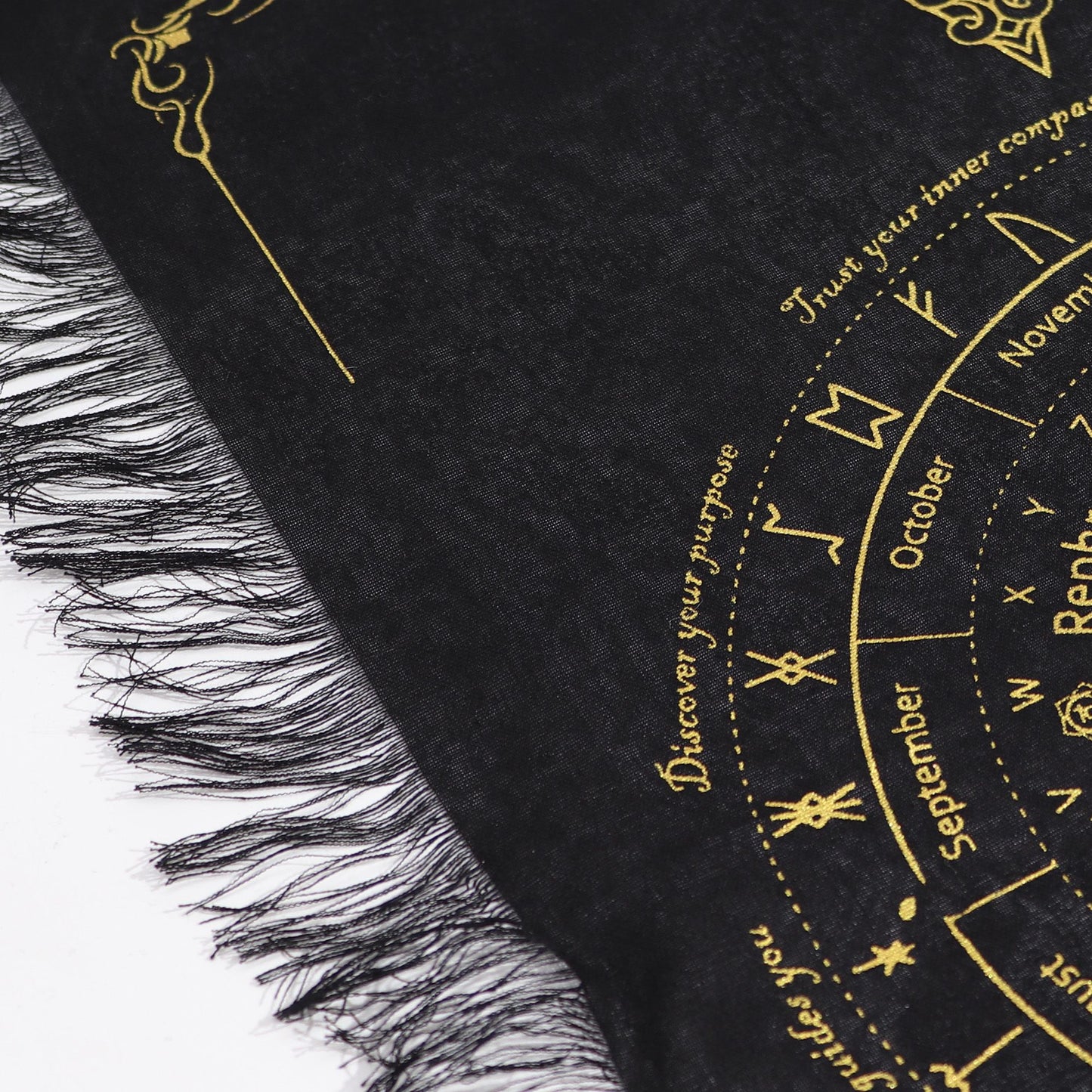 Tela de adivinación con péndulo de bruja antigua - Rostro del Sol - Negro y Oro