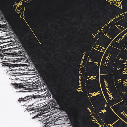 Tela de adivinación con péndulo de bruja antigua - Rostro del Sol - Negro y Oro