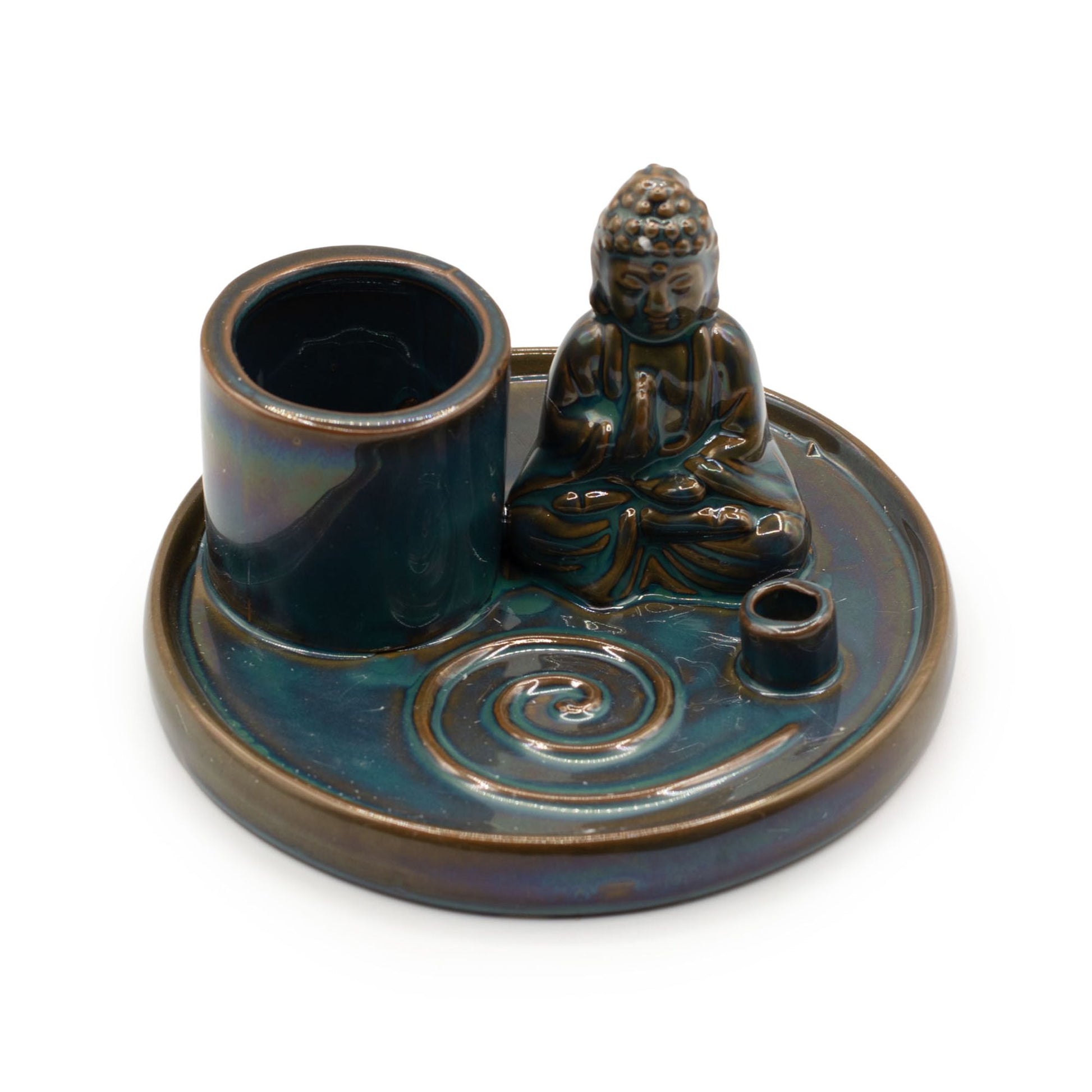 Plato de incienso de Buda de uso múltiple - cerámica azul - Placas de incienso de Buda