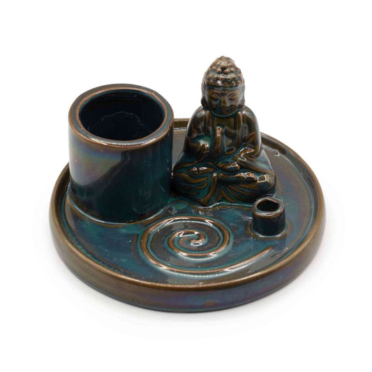 Plato de incienso de Buda de uso múltiple - cerámica azul - Placas de incienso de Buda