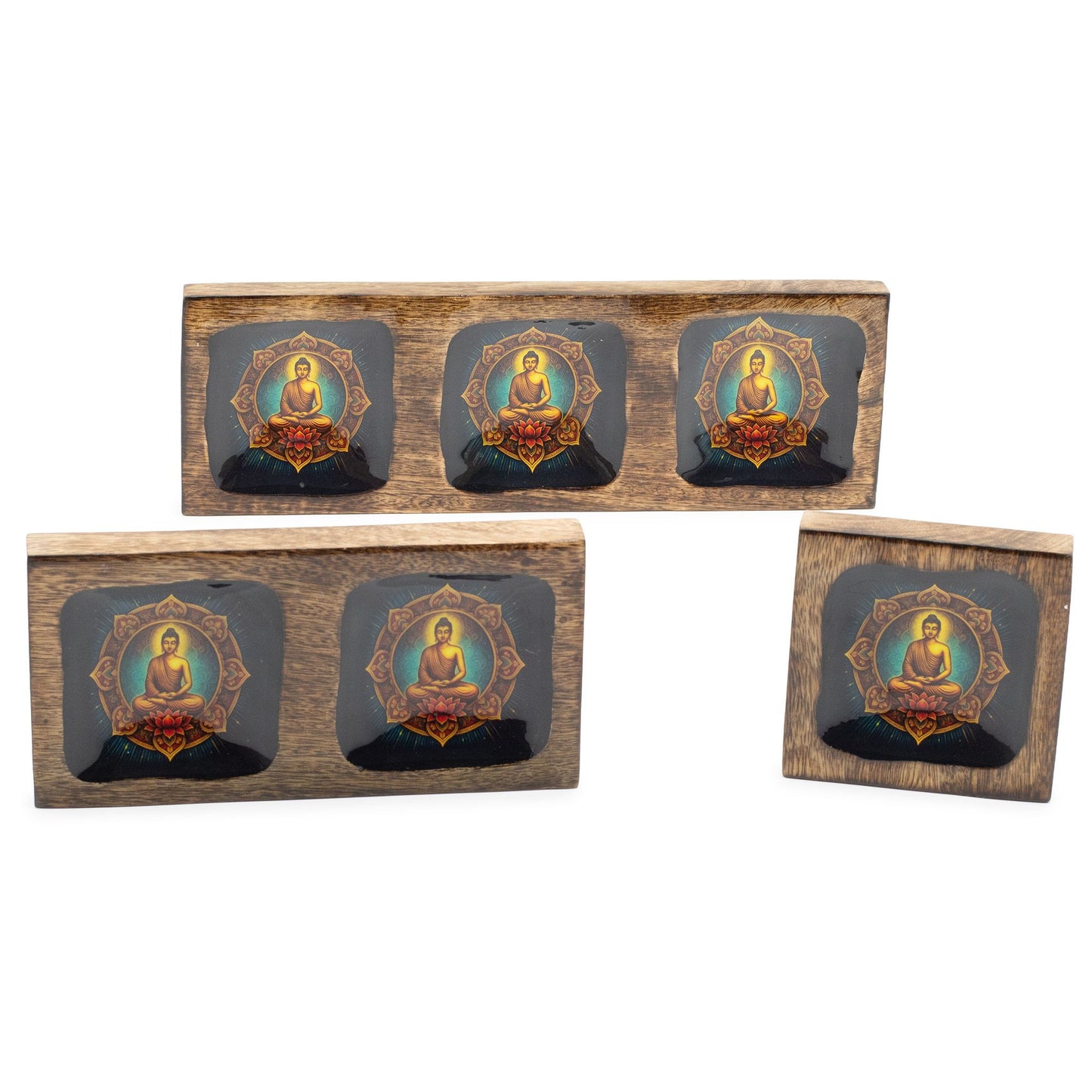 Grande Conjunto de bandejas esmaltadas de mango - Buda
