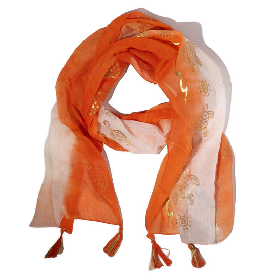 Pañuelo Nomad Sari Verano con estampado de tortugas - coral (180x50cm) | Colección Mediterránea Nomad Sari | El Bazar de Tiza