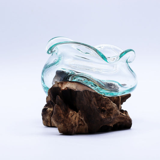 Wavy Fused Glass Bowl on Wood 18 cm