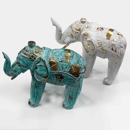 Elefante Tallado en Madera - Oro Turquesa