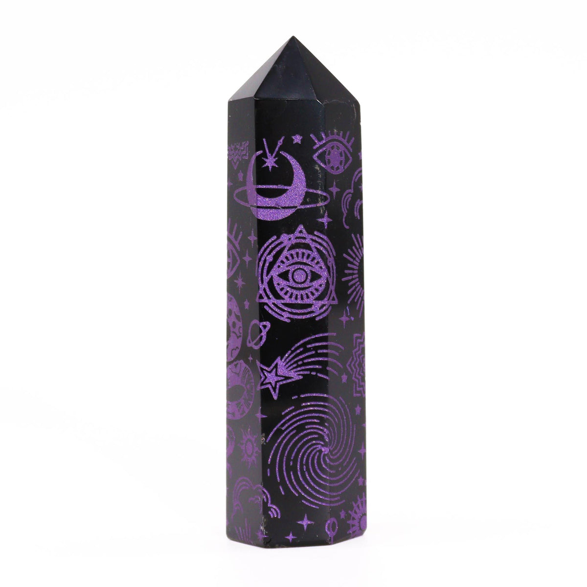 Puntas de Obsidiana Negra (aprox 60-70 gm 9cm) - Historia Mística - Morado Profundo - Torres de Obsidiana Negra