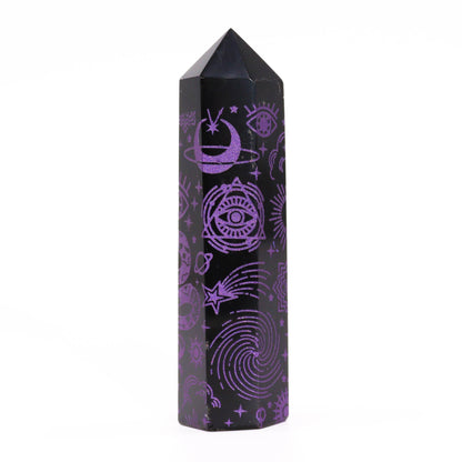 Puntas de Obsidiana Negra (aprox 60-70 gm 9cm) - Historia Mística - Morado Profundo - Torres de Obsidiana Negra