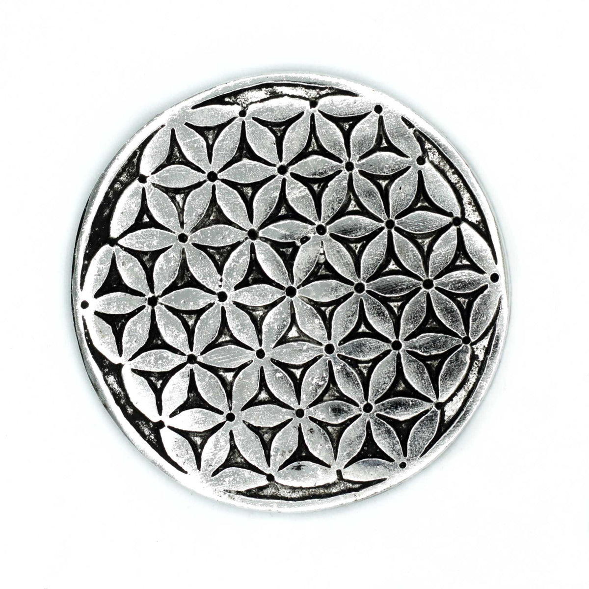 PortaIncienso Flor de la Vida Aluminio Pulido 11cm - Portainciensos de aluminio hechos a mano