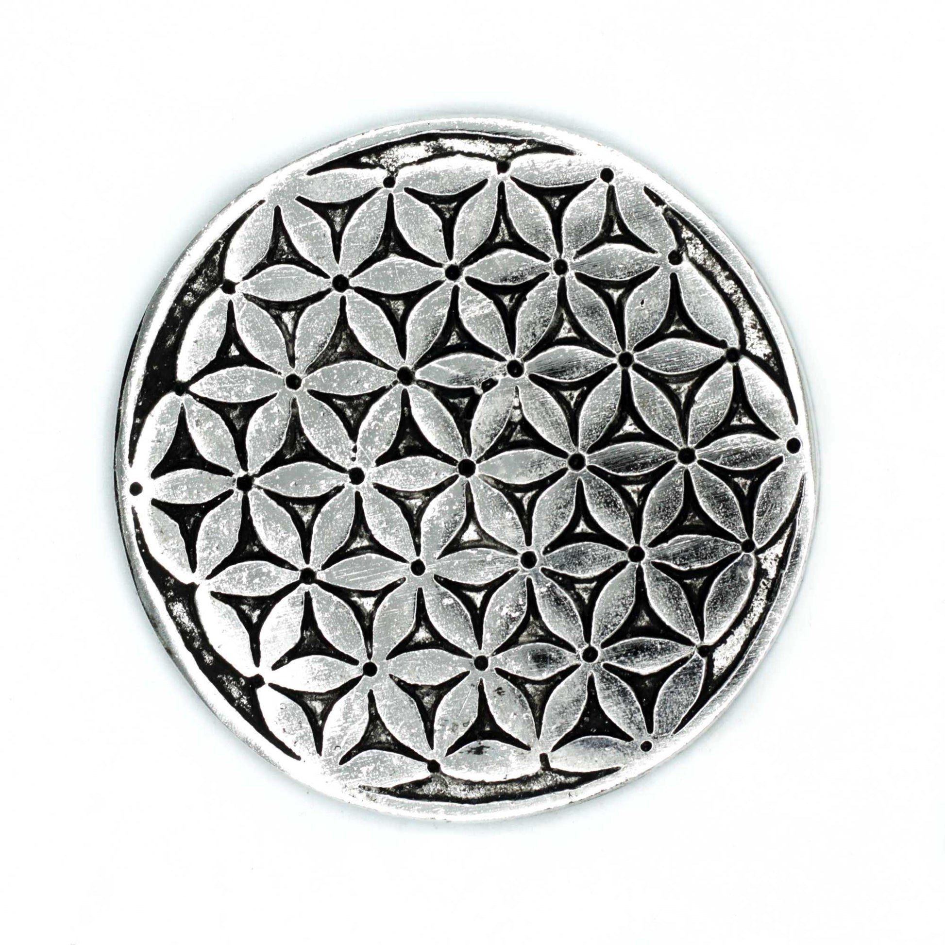 PortaIncienso Flor de la Vida Aluminio Pulido 11cm - Portainciensos de aluminio hechos a mano