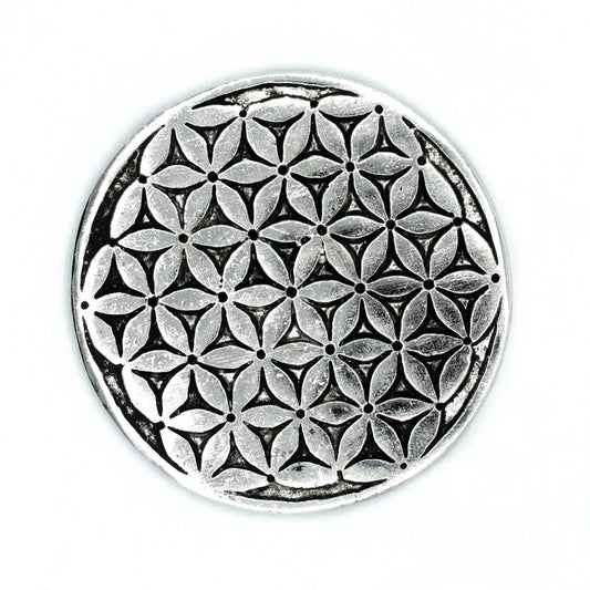 PortaIncienso Flor de la Vida Aluminio Pulido 11cm - Portainciensos de aluminio hechos a mano