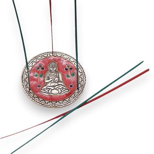 Porta-incienso Buda Rojo Decorativo 10cm - Portainciensos de aluminio hechos a mano