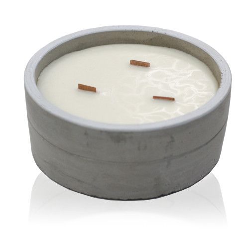 Redondo Grande - Vainilla Y Naranja Triturada - Velas de madera de hormigón, cera de soja