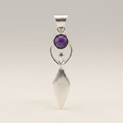 Colgantes devocionales de la India - Baño de plata (Cordón de 45 cm) - Diosa Amatista