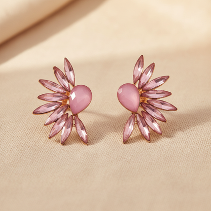 Vintage Crystal Earrings - Angel Wings - Rose Quartz