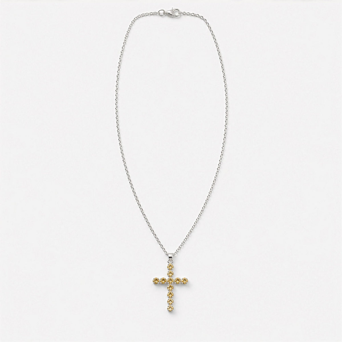 Colgante devocional indio - plateado (cadena de 45 cm) - crucifijo de citrino