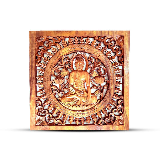 Decorative Wooden Panel with Square Buddha 40x40cm