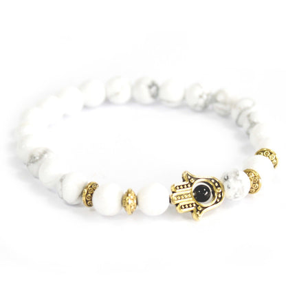 Pulsera Hamsa Dorada con Piedra Blanca Natural - Artesanal