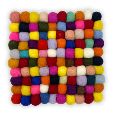 Mantel individual cuadrado de bolas de fieltro - 20 cm multicolor