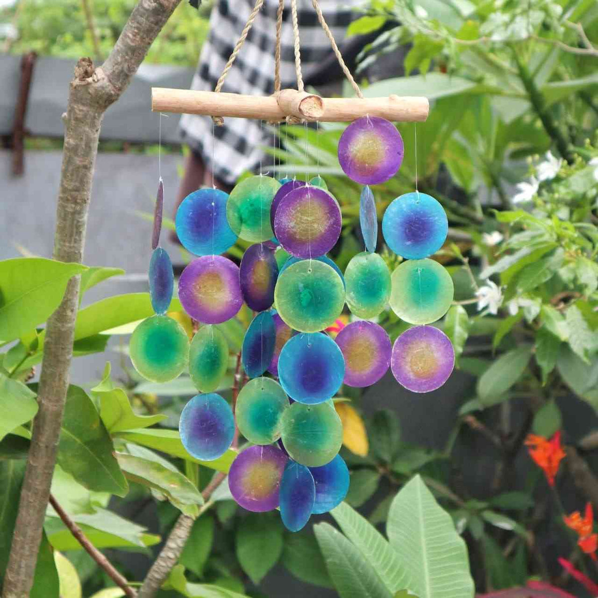Carillón de madera - Cruz - Verde y morado