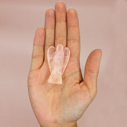 Ángel de piedra preciosa tallada a mano - cuarzo rosa - Figuras de Piedras Preciosas
