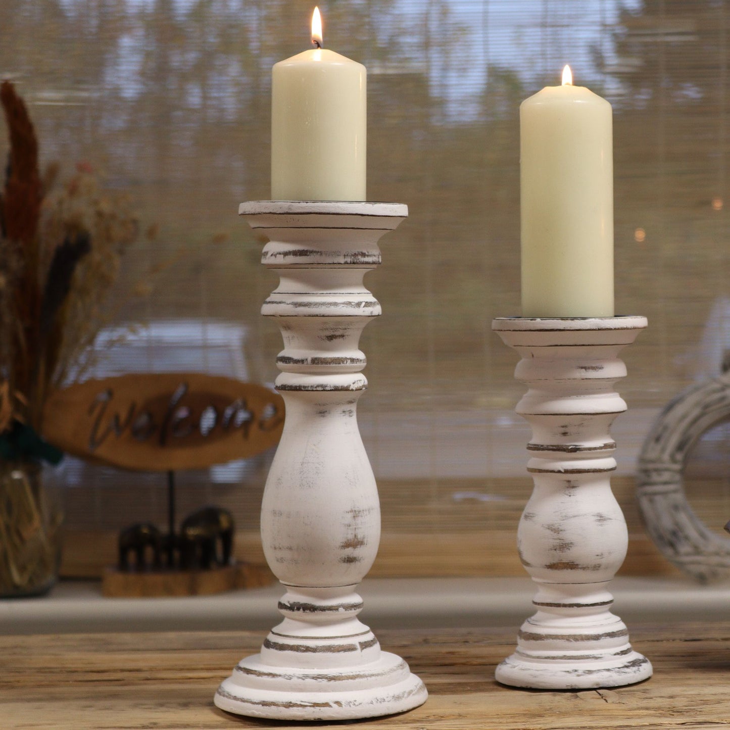 Candelero Clásico - Blanco - 30x10cm - Mediano - Candelabros de Madera