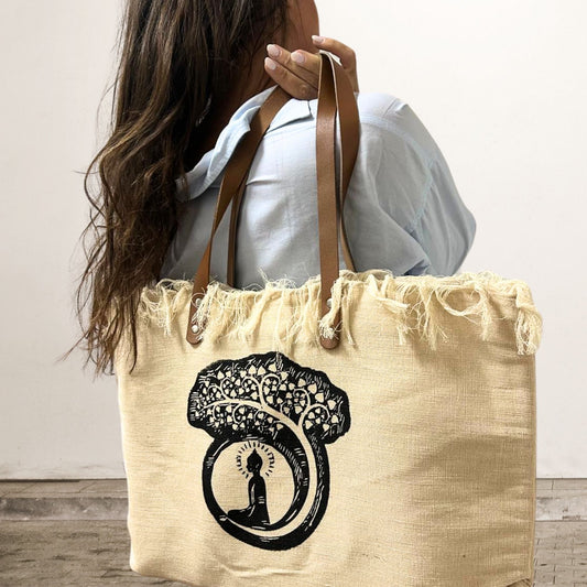 Bolso Natural Asa de piel - Buda - Bolso Natural con Asa de Piel