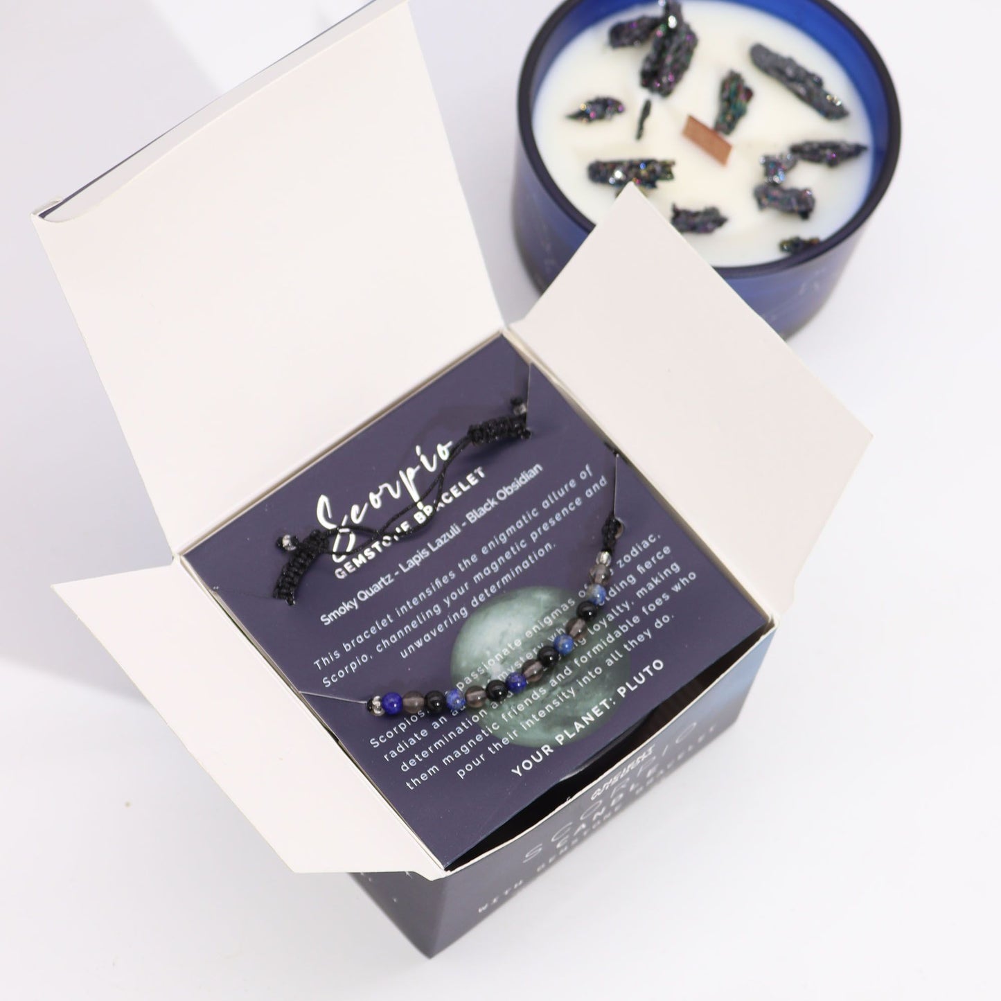 Vela de Cristal del Zodiaco con Pulsera de Piedras Preciosas - Escorpio - Velas de cristal del zodiaco con brazalete de piedr