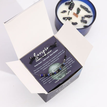 Vela de Cristal del Zodiaco con Pulsera de Piedras Preciosas - Escorpio - Velas de cristal del zodiaco con brazalete de piedr