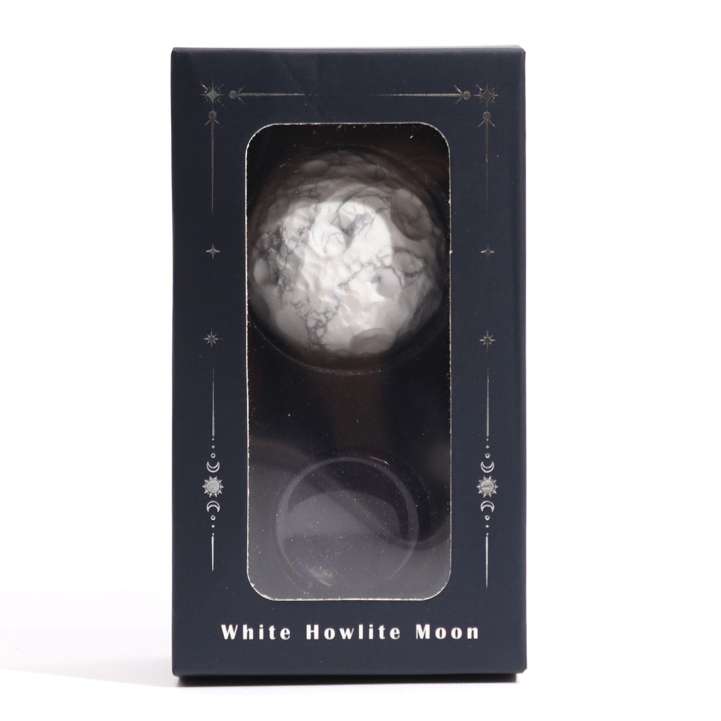1x Planeta Howlite Blanco con Soporte Solar (LUA) - 40mm - Planetas de piedras preciosas con apoyo solar