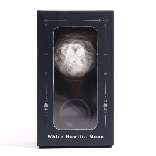 1x Planeta Howlite Blanco con Soporte Solar (LUA) - 40mm - Planetas de piedras preciosas con apoyo solar