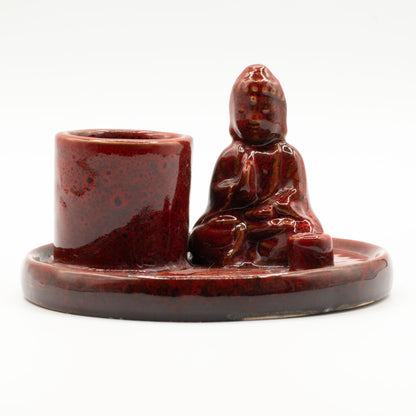Plato de incienso de Buda multiuso - cerámica roja suave - Placas de incienso de Buda