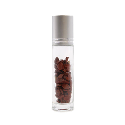 Botella de rodillo de aceite esencial de piedras preciosas - Jaspe rojo - Tapa plateada - Botellas Roll-on con gemas 10ml