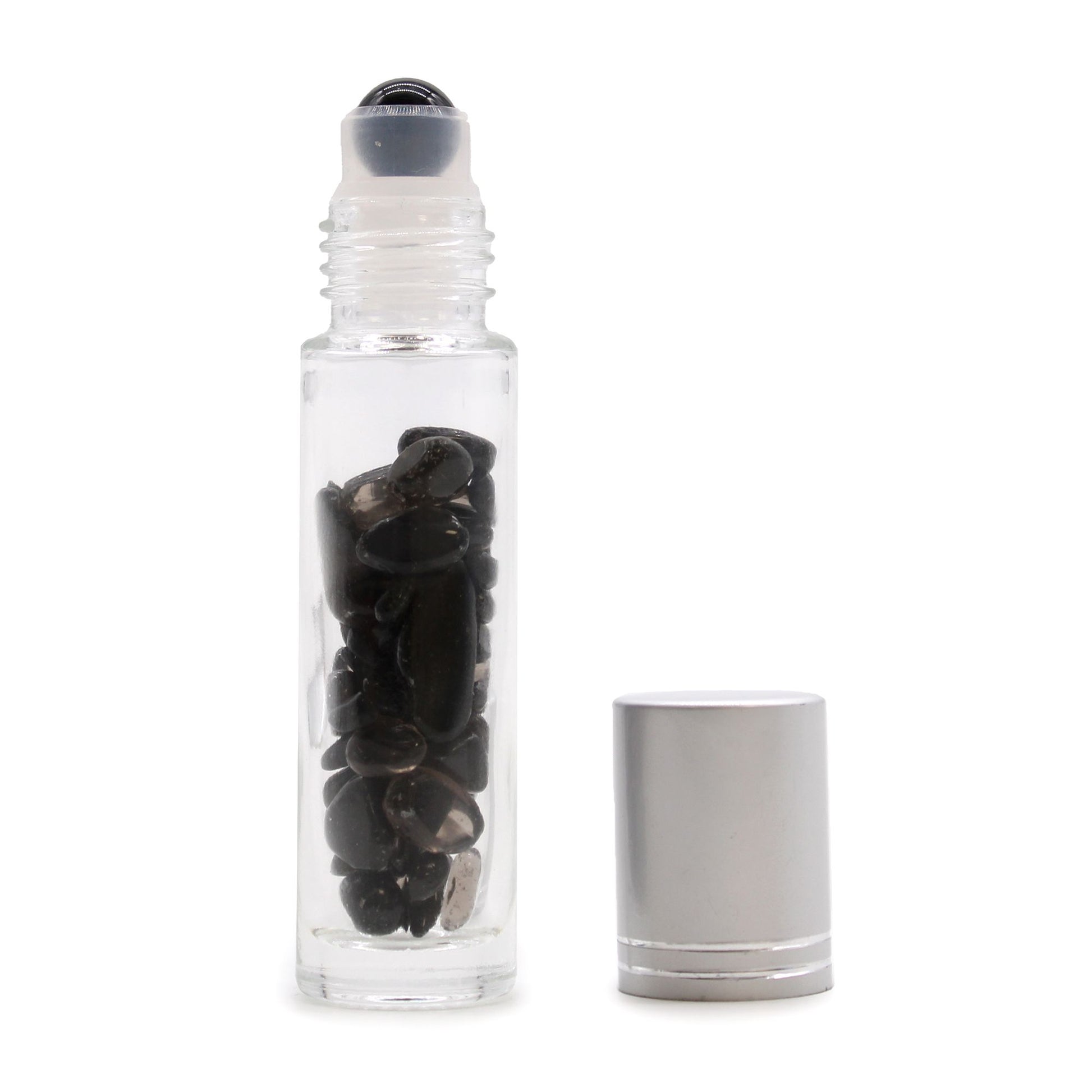 Botella de rodillo de aceite esencial de piedras preciosas - Turmalina negra - Tapa plateada - Botellas Roll-on con gemas 10m