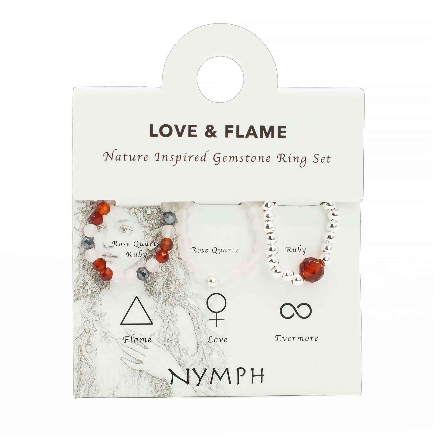 Conjunto de anillos de gema del espíritu ninfa - Amor y Fuego