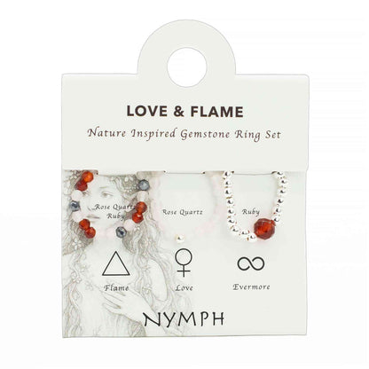 Conjunto de anillos de gema del espíritu ninfa - Amor y Fuego
