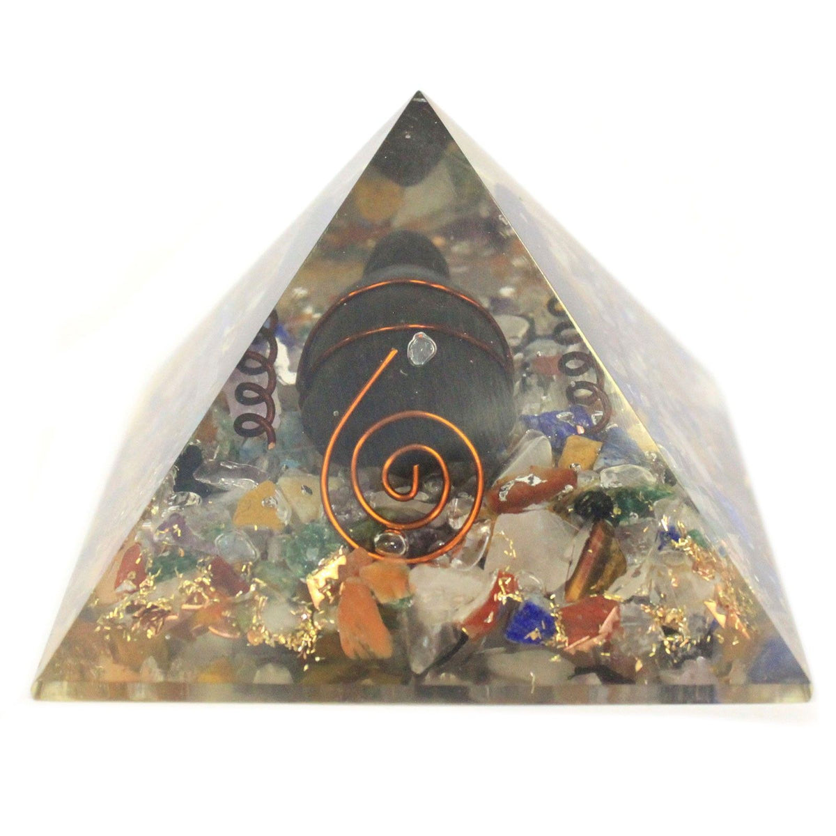 Org Orgonite Pirámide 60mm Gemchips, Cobre, Tortuga - Objetos y pirámides de orgonita, chips de gemas