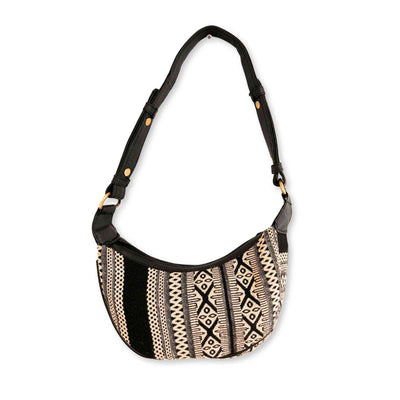 Sac hobo en jacquard - Gris Métro (bandoulière noire)